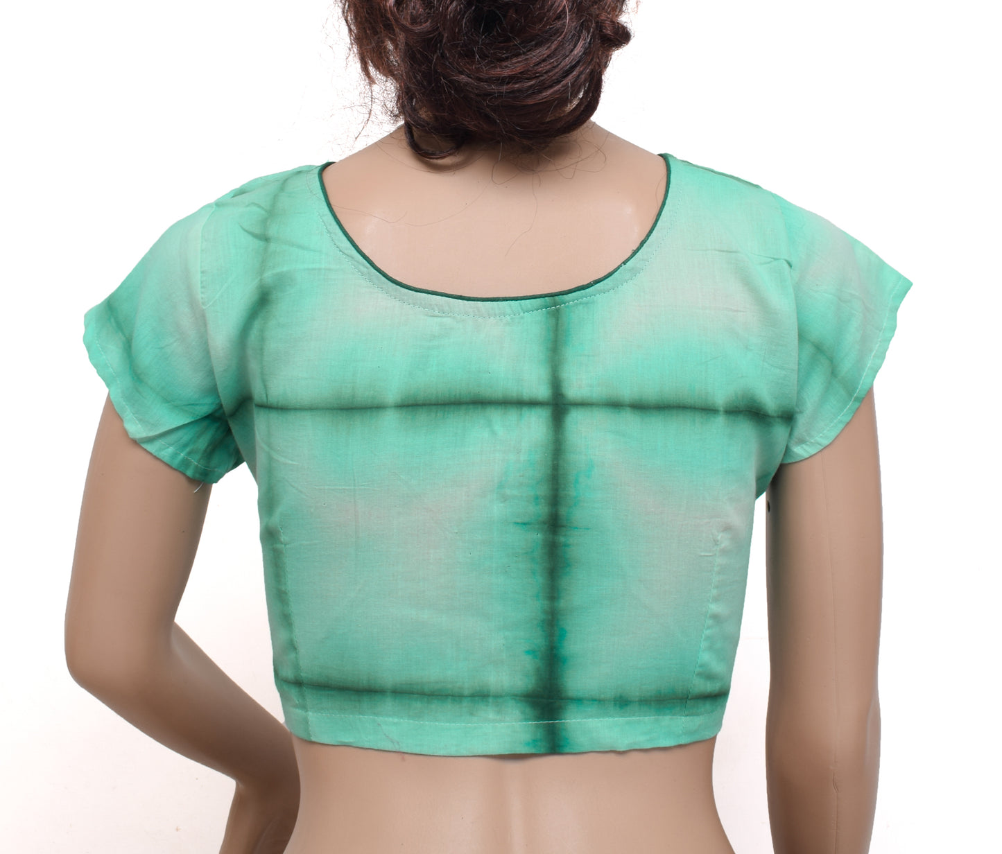 Sushila Vtg New Readymade Turquoise 38" Sari Blouse Cotton Printed Choli