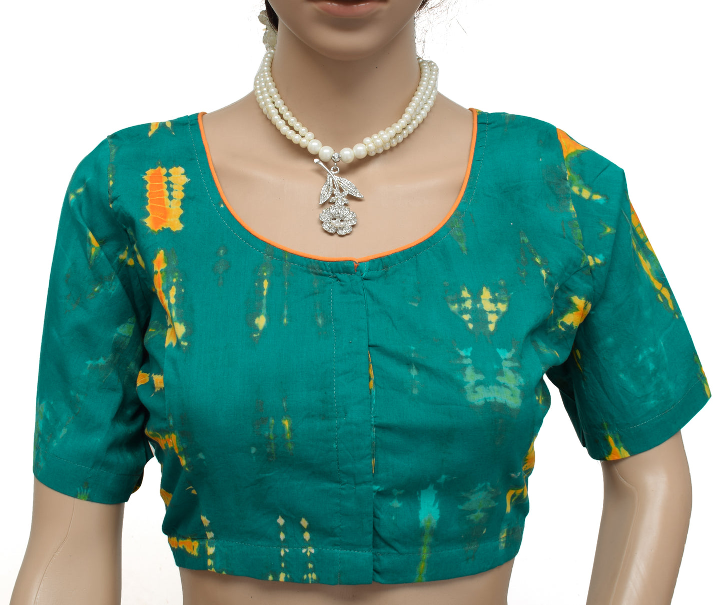Sushila Vintage New Readymade 38" Blue Sari Blouse Cotton Printed Choli