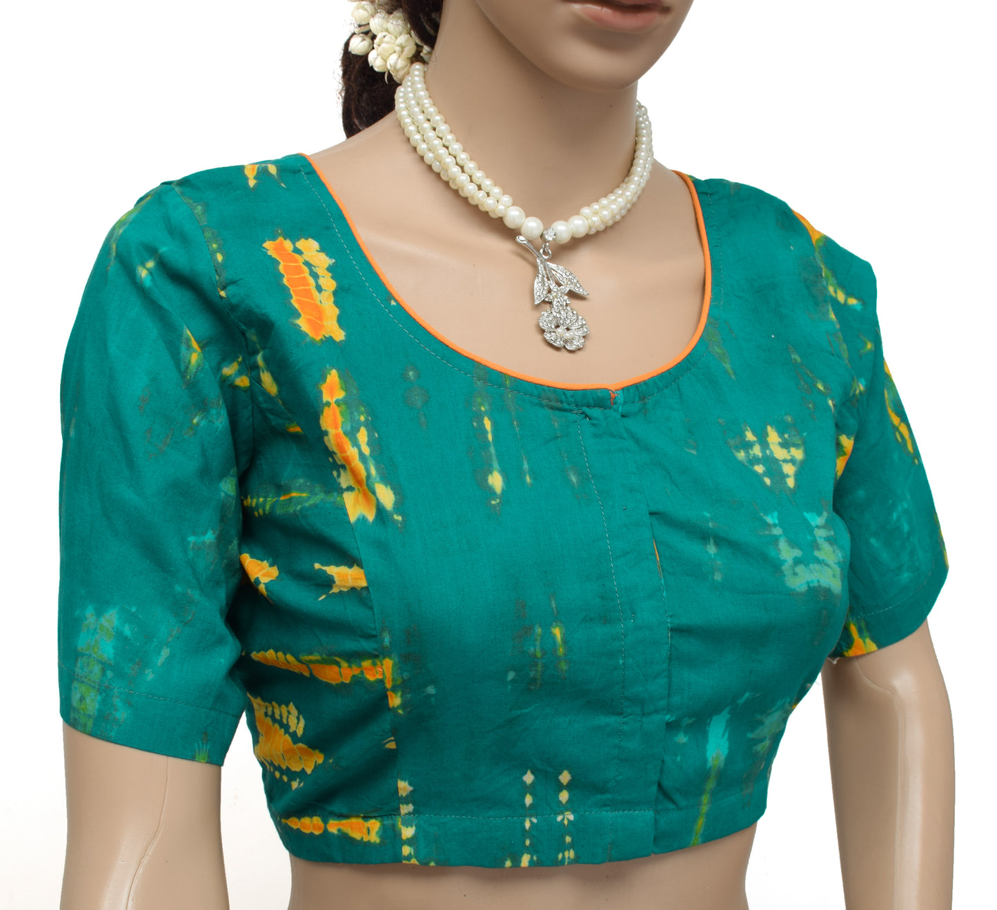 Sushila Vintage New Readymade 38" Blue Sari Blouse Cotton Printed Choli