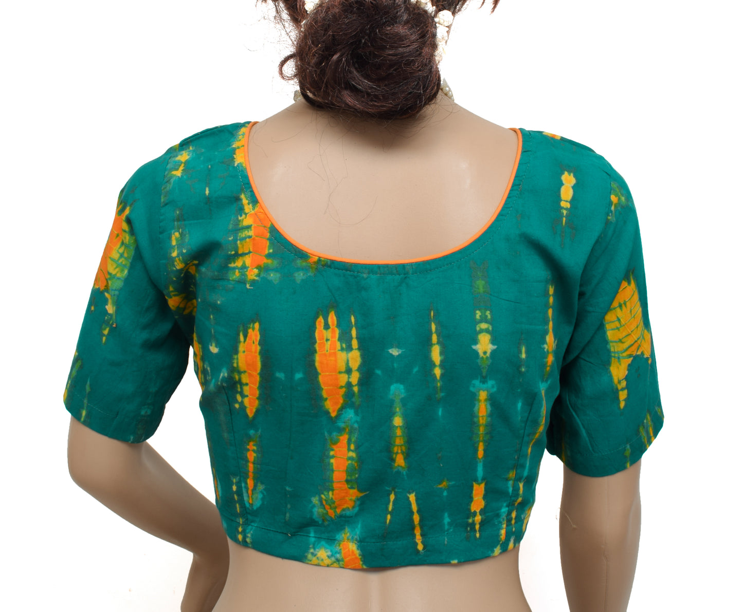 Sushila Vintage New Readymade 38" Blue Sari Blouse Cotton Printed Choli