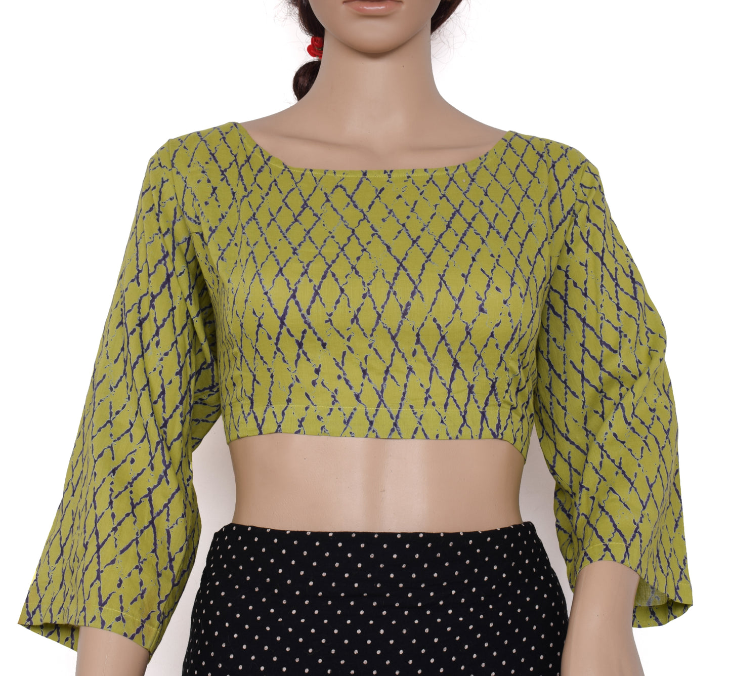 Sushila Vintage New Readymade 44" Sari Blouse Cotton Printed Green Choli