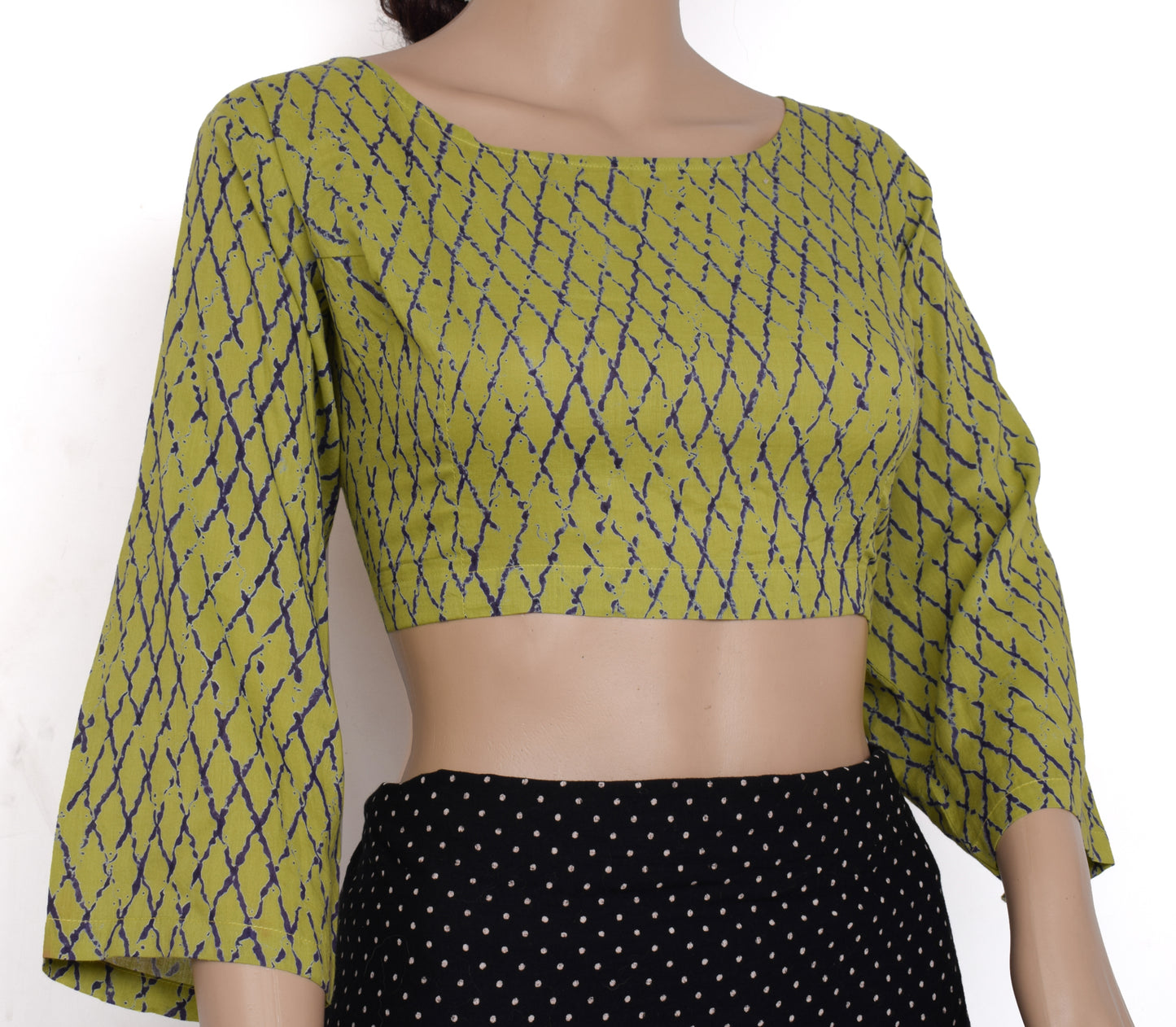 Sushila Vintage New Readymade 44" Sari Blouse Cotton Printed Green Choli