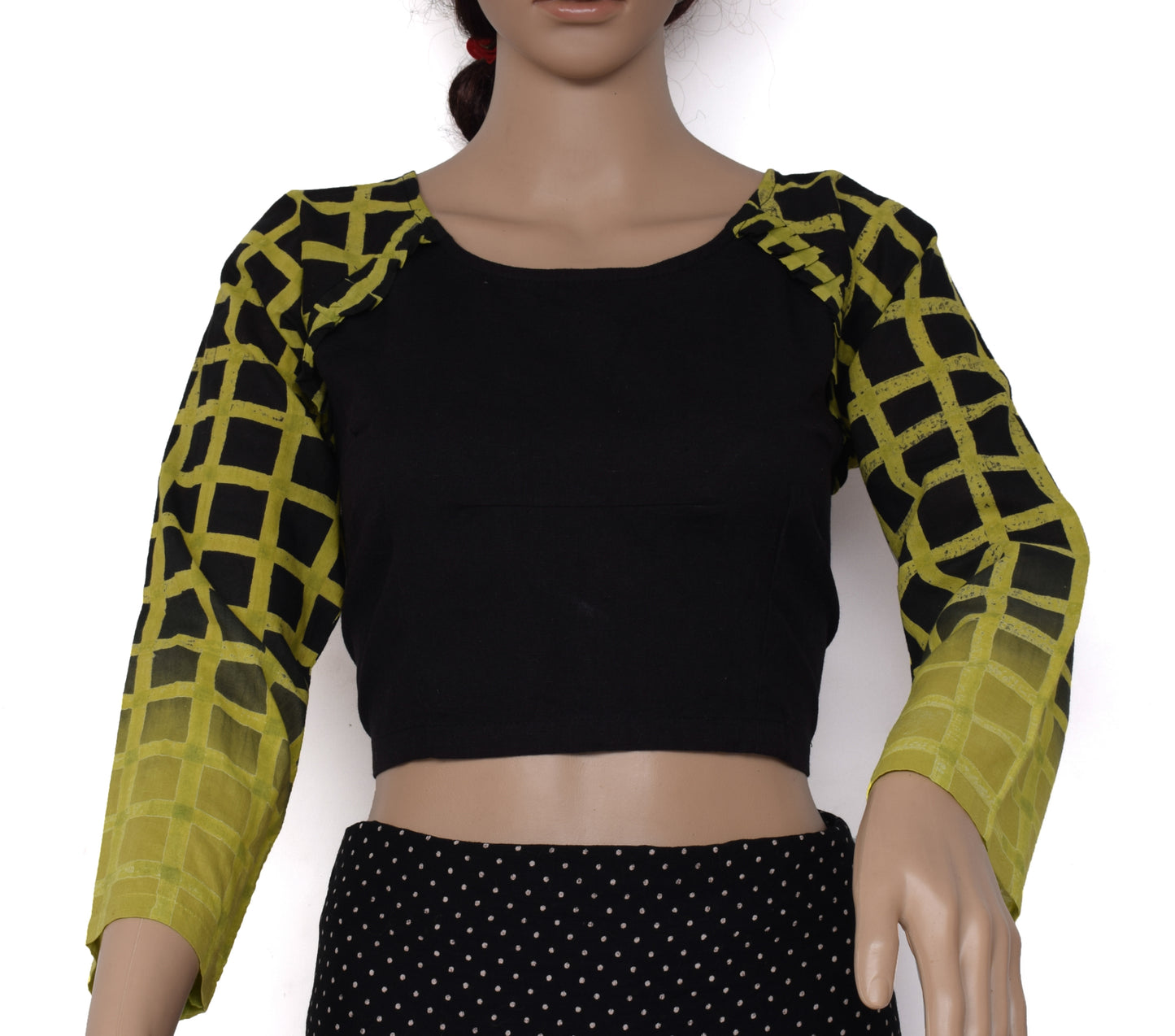 Sushila Vintage New 40" Black Stitched Sari Blouse Cotton Printed Choli