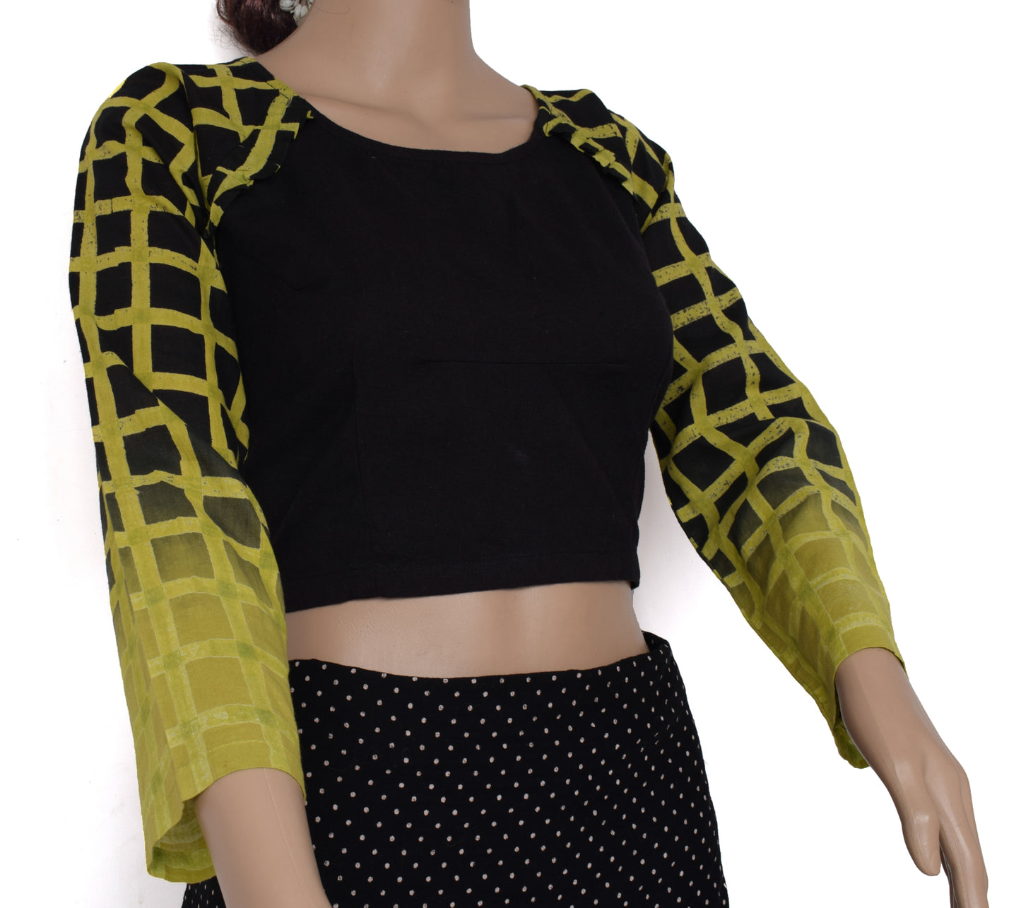 Sushila Vintage New 40" Black Stitched Sari Blouse Cotton Printed Choli
