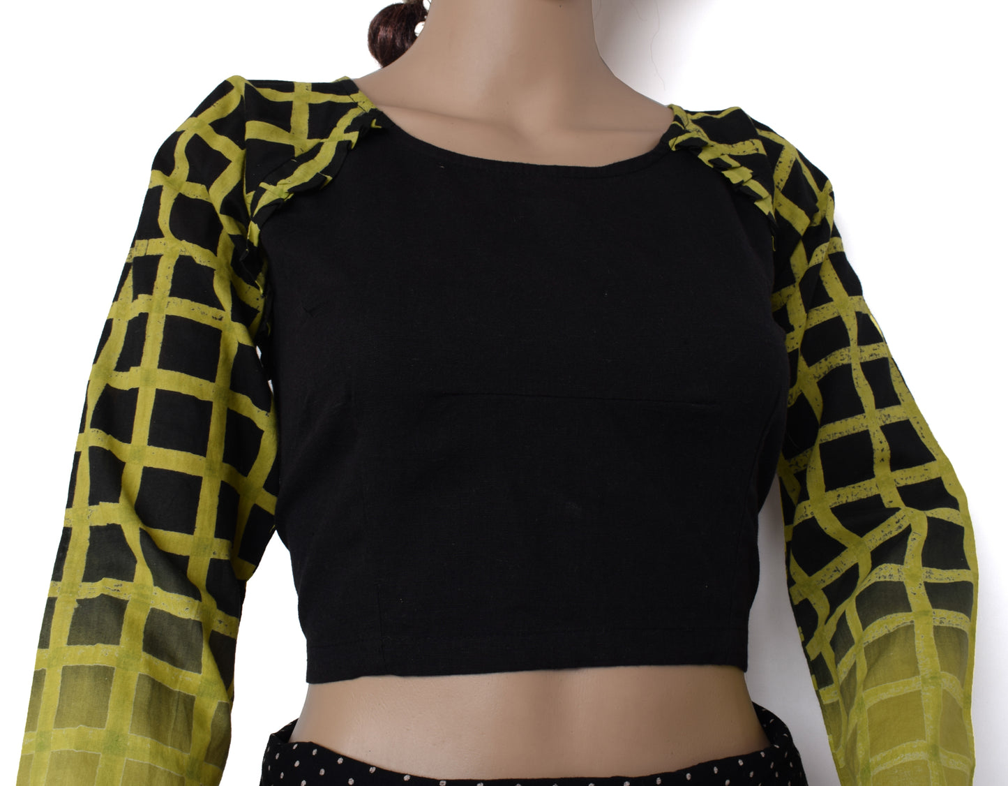 Sushila Vintage New 40" Black Stitched Sari Blouse Cotton Printed Choli