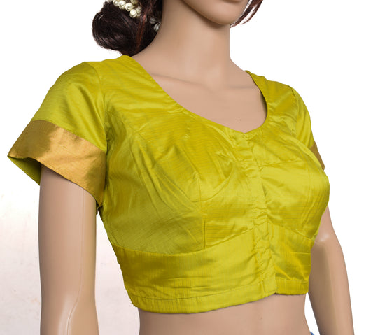 Sushila Vintage Readymade Stitched Green Sari Blouse 36" Pure Silk Woven Choli
