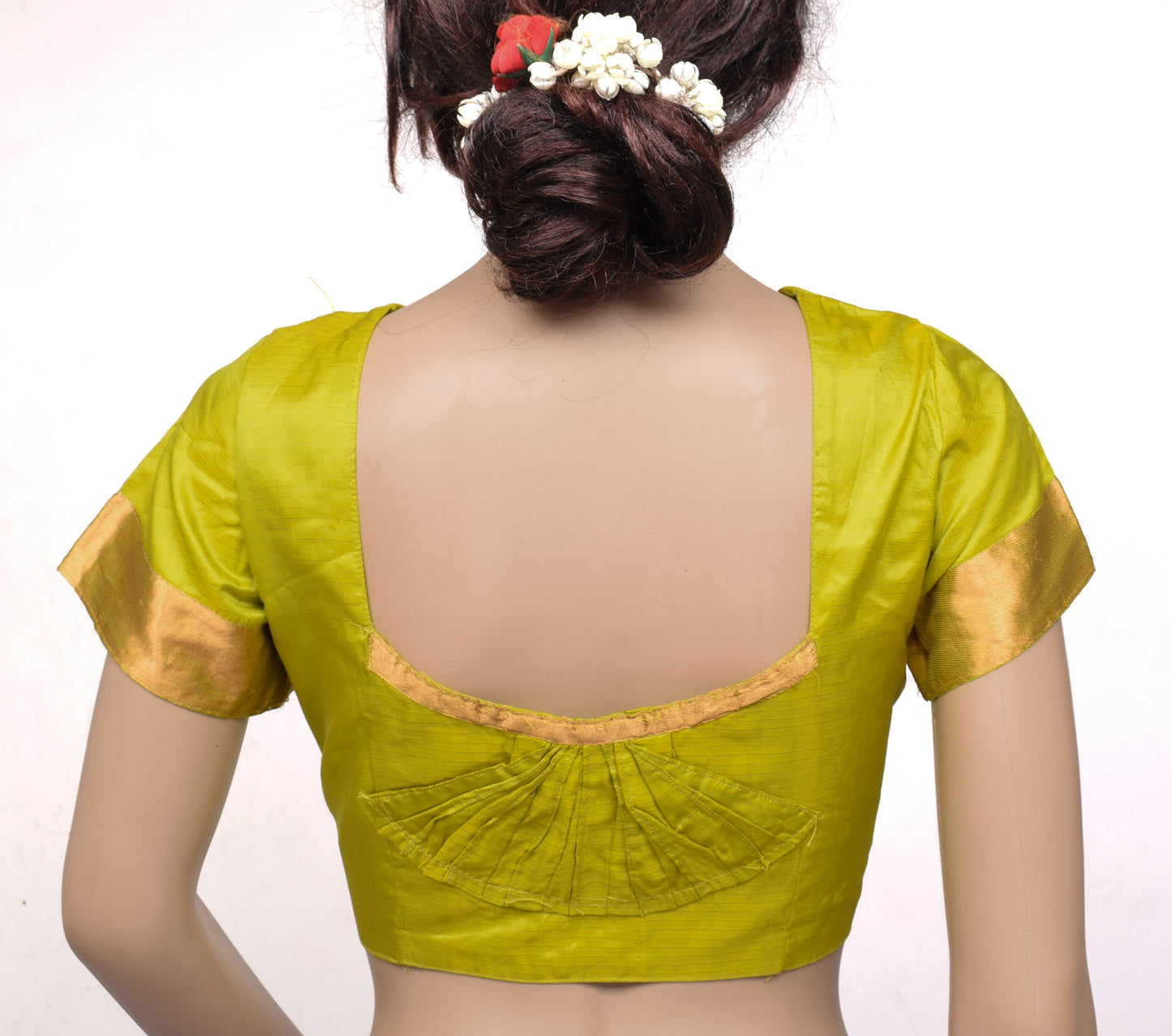 Sushila Vintage Readymade Stitched Green Sari Blouse 36" Pure Silk Woven Choli