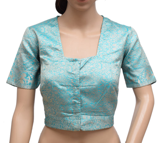 Sushila Vintage Readymade 38" Sari Blouse Silk Baluchari Woven Designer Top
