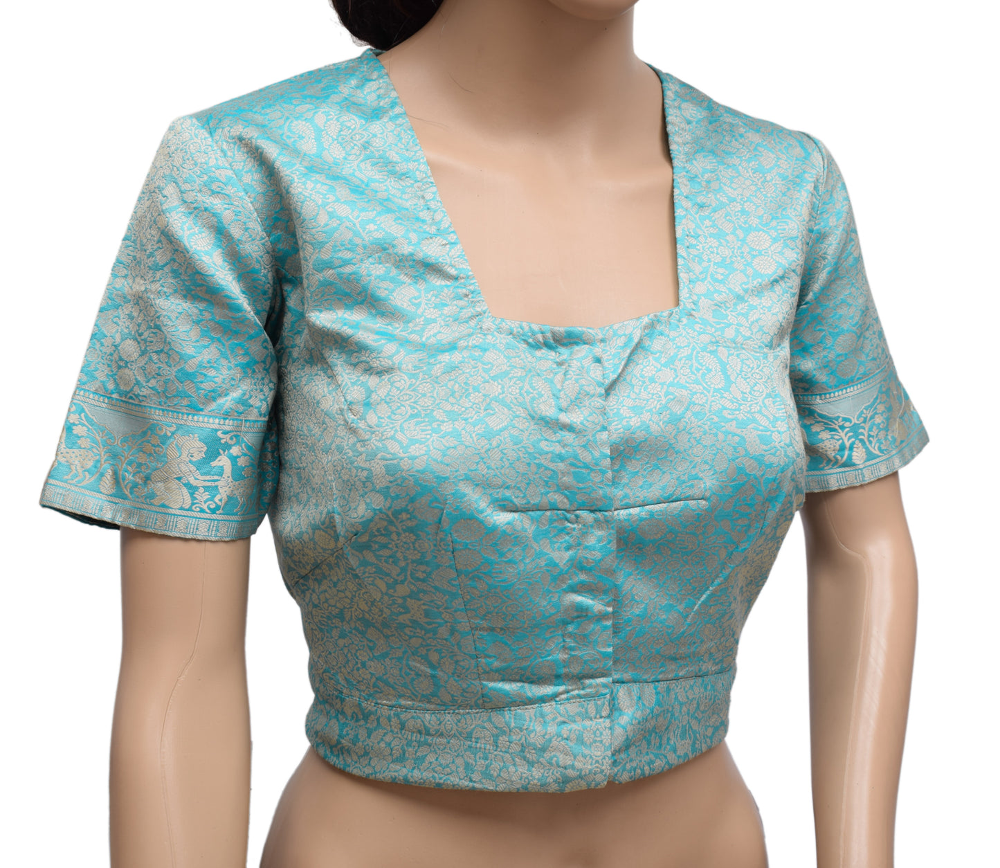 Sushila Vintage Readymade 38" Sari Blouse Silk Baluchari Woven Designer Top