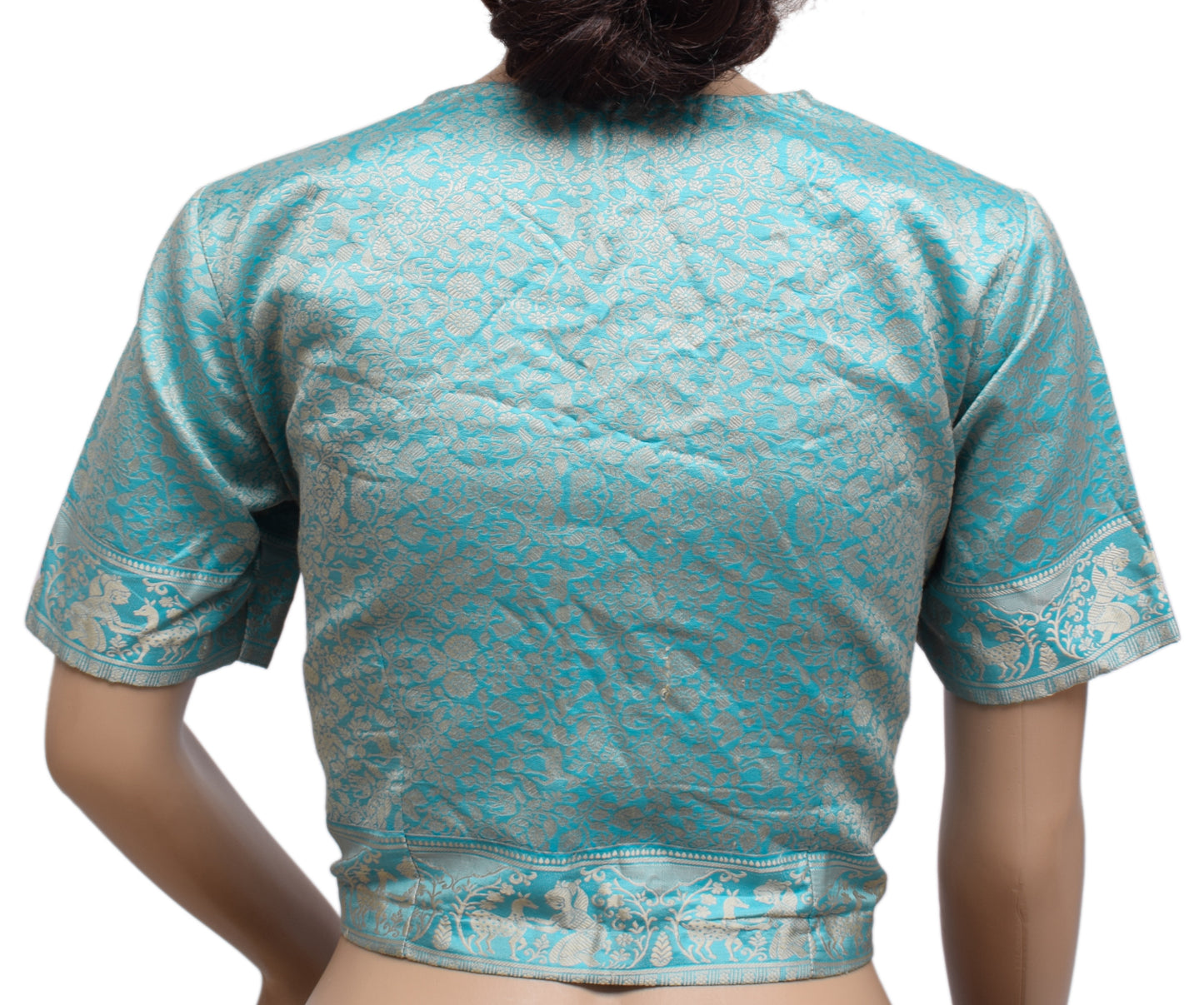 Sushila Vintage Readymade 38" Sari Blouse Silk Baluchari Woven Designer Top