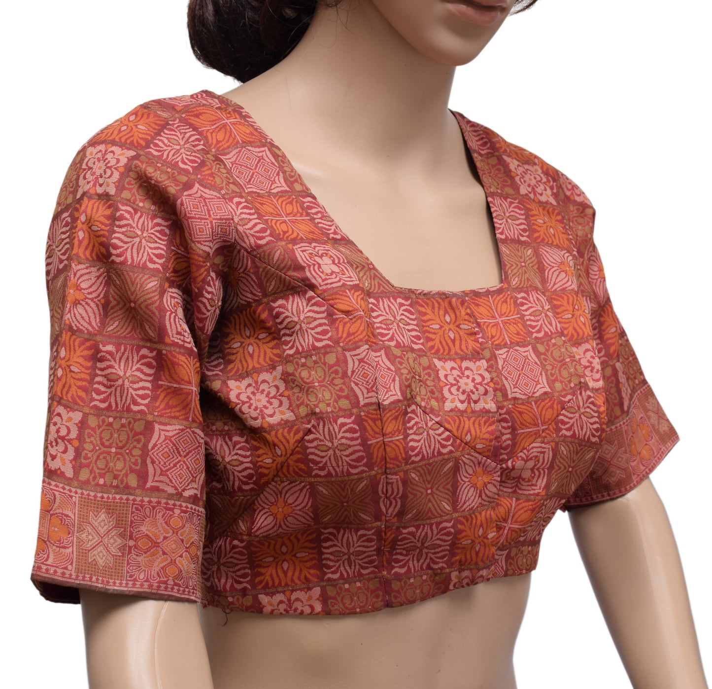 Sushila Vintage Readymade 34" Silk Sari Blouse Woven Floral Designer Choli