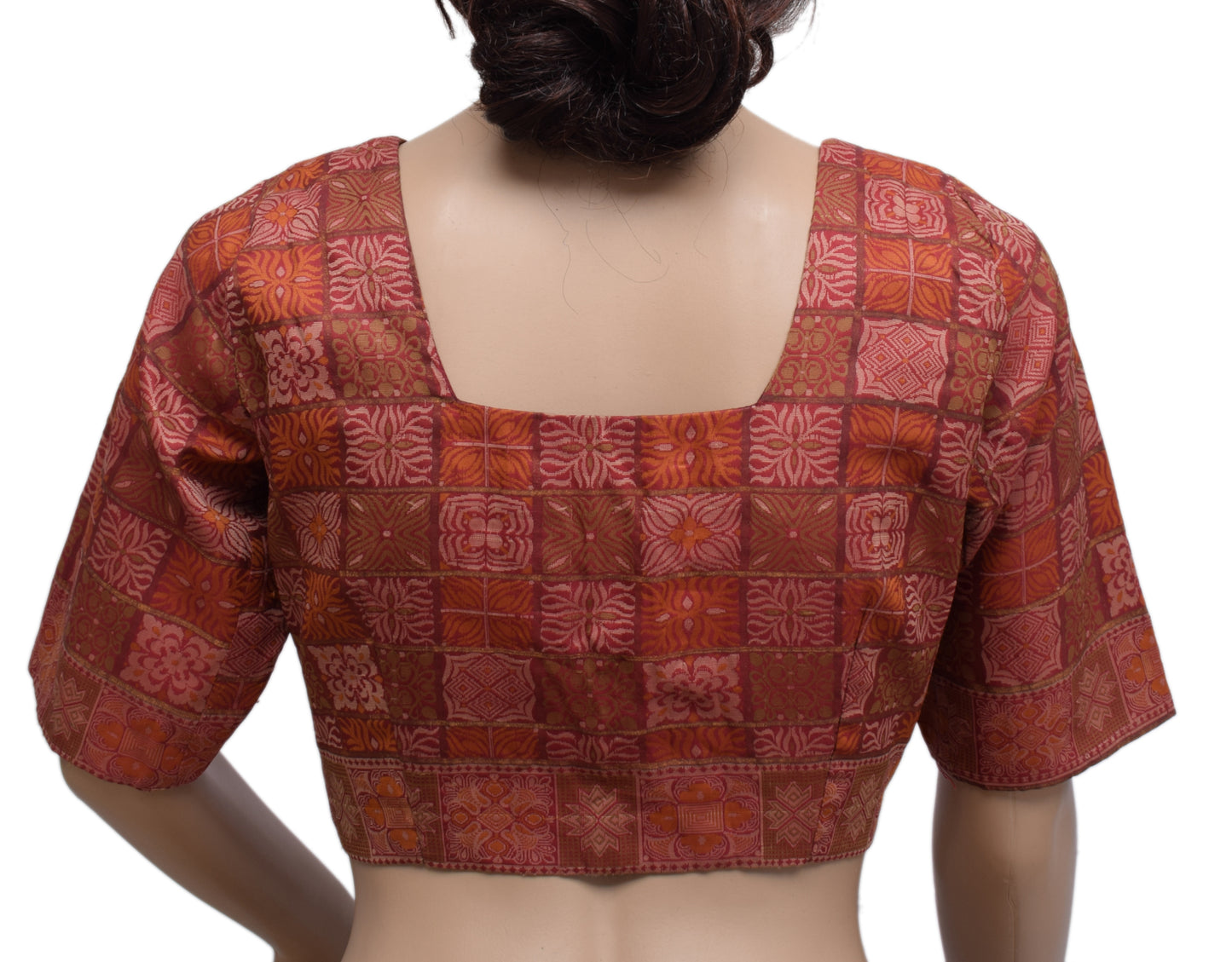 Sushila Vintage Readymade 34" Silk Sari Blouse Woven Floral Designer Choli
