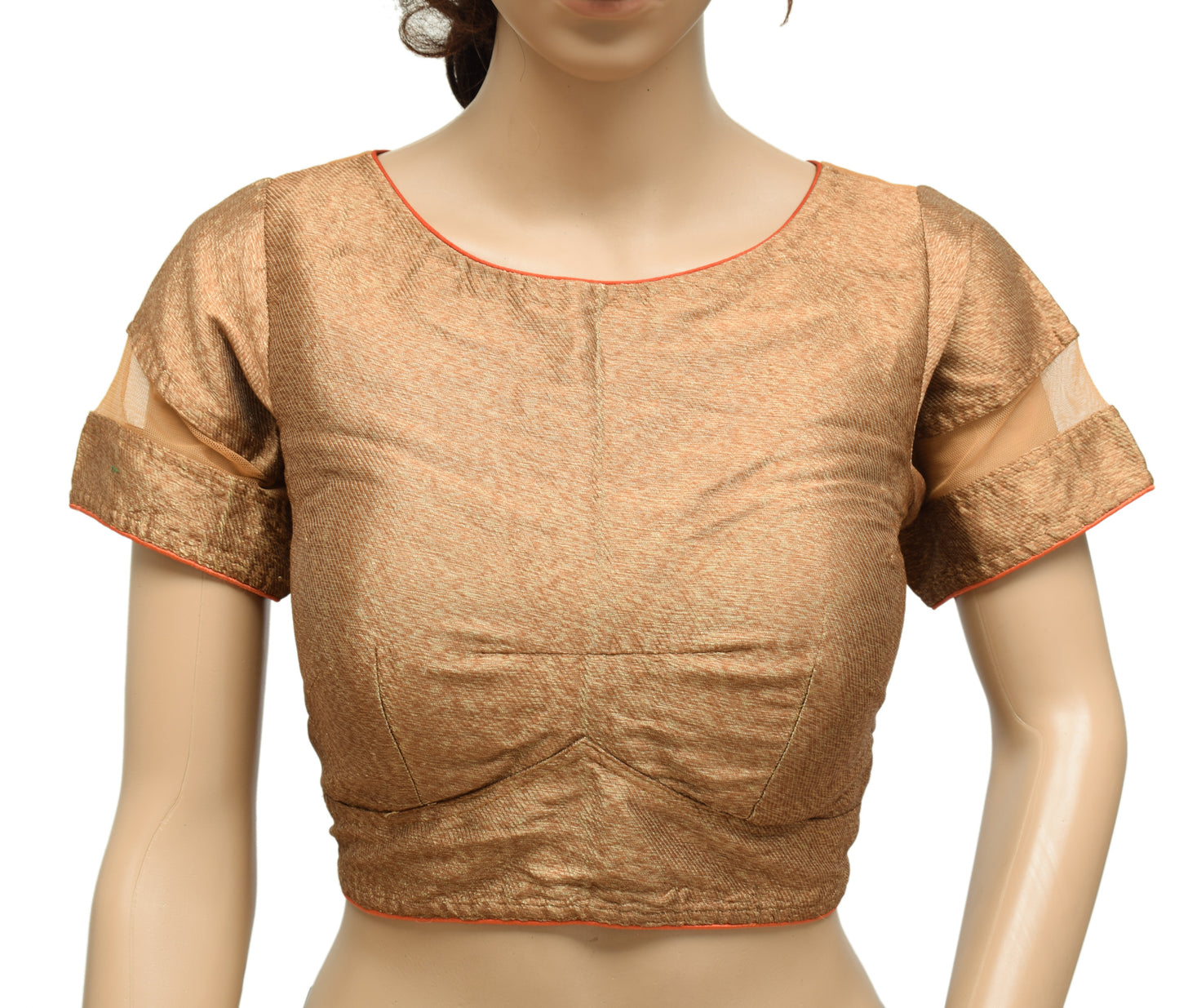 Sushila Vintage Readymade 34" Sari Blouse Art Silk Woven Designer Top Brown