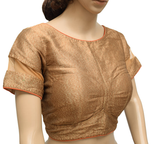Sushila Vintage Readymade 34" Sari Blouse Art Silk Woven Designer Top Brown