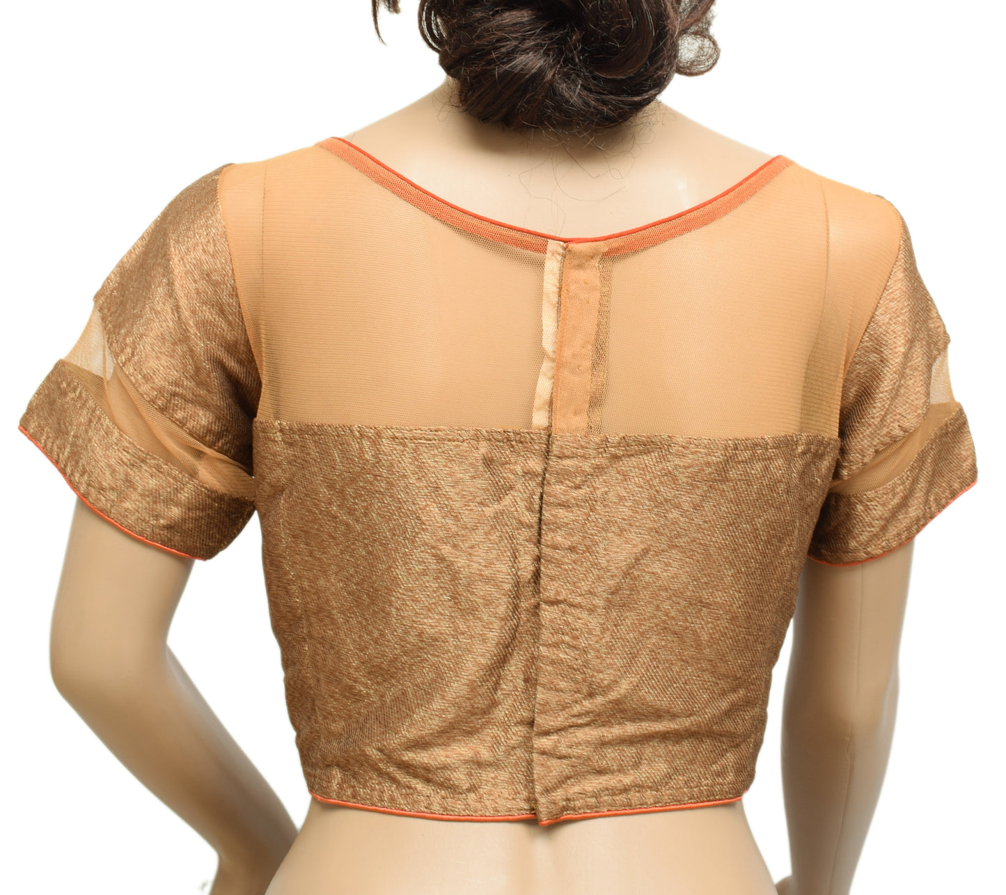 Sushila Vintage Readymade 34" Sari Blouse Art Silk Woven Designer Top Brown