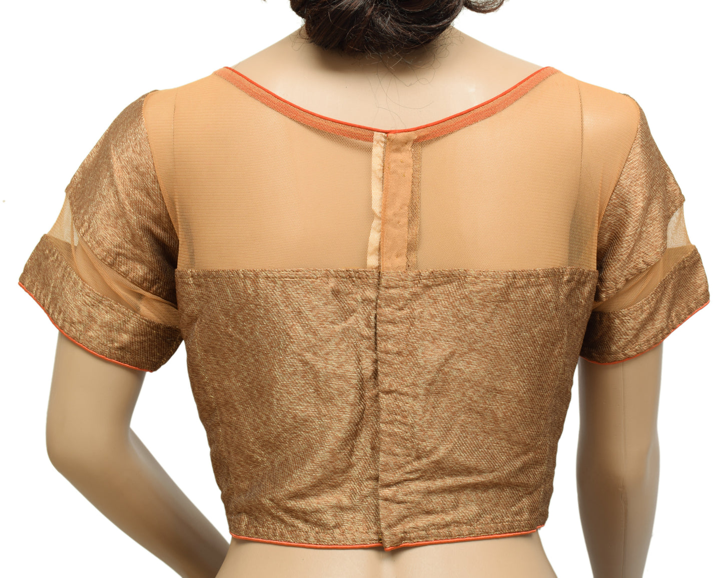 Sushila Vintage Readymade 34" Sari Blouse Art Silk Woven Designer Top Brown