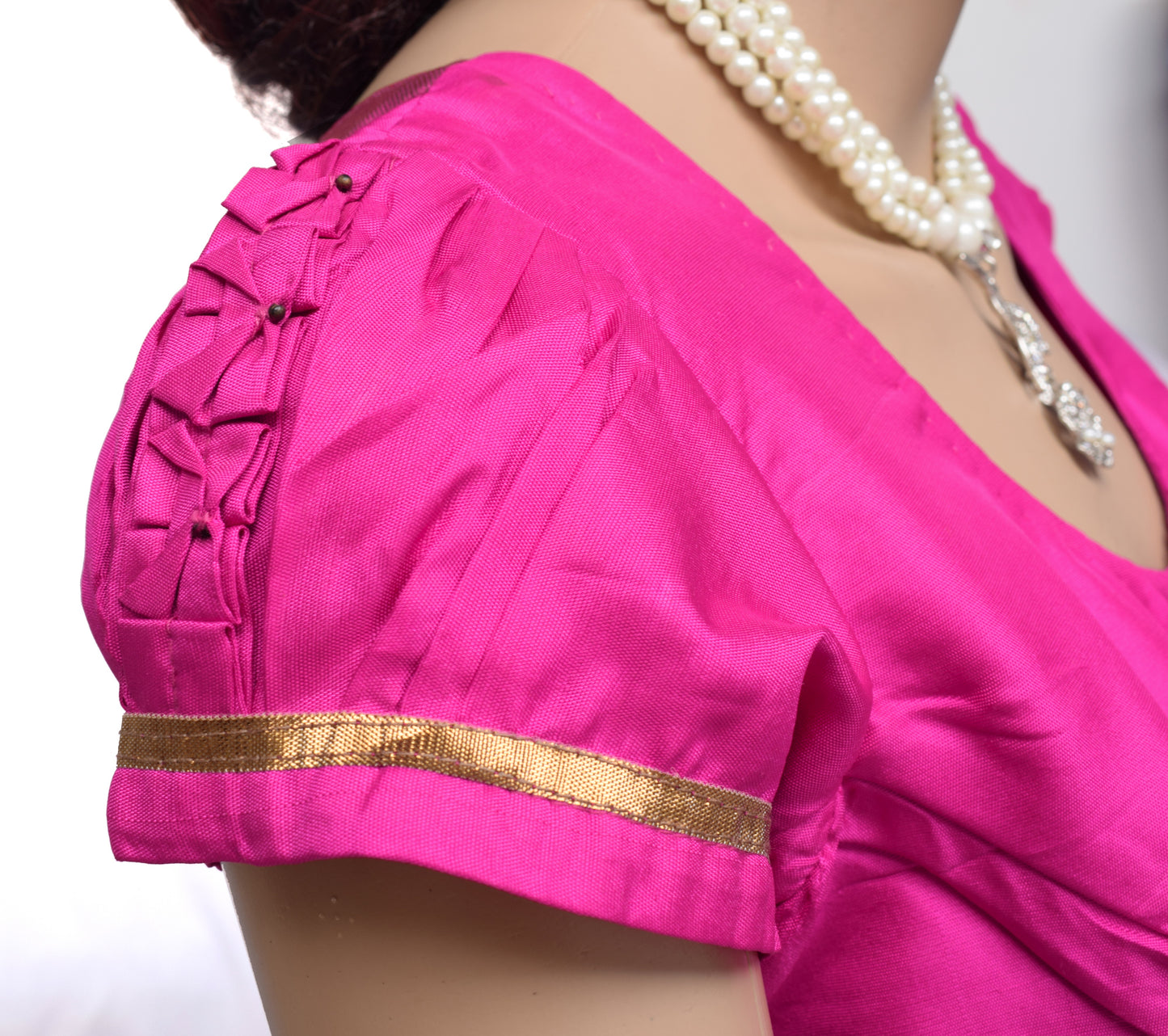 Sushila Vintage Fuchsia Readymade 38" Sari Blouse Pure Silk Designer Choli