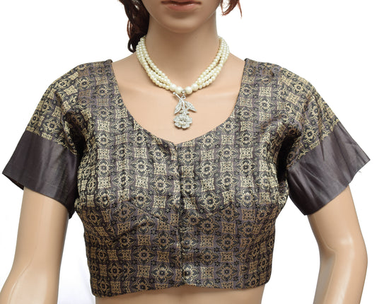 Sushila Vintage Readymade 36" Sari Blouse Satin Silk Woven Designer Choli