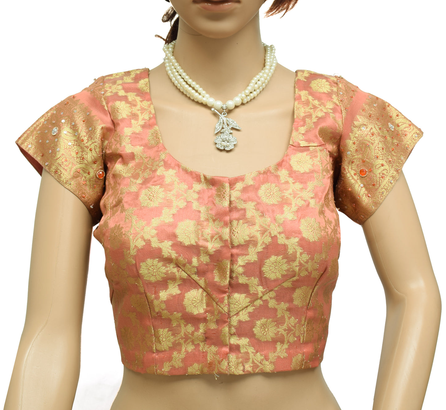 Sushila Vintage Readymade 38" Sari Blouse Tissue Silk Woven Designer Choli