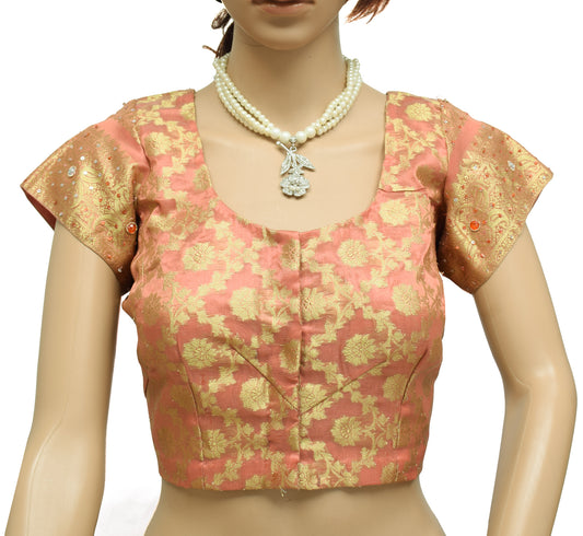 Sushila Vintage Readymade 38" Sari Blouse Tissue Silk Woven Designer Choli