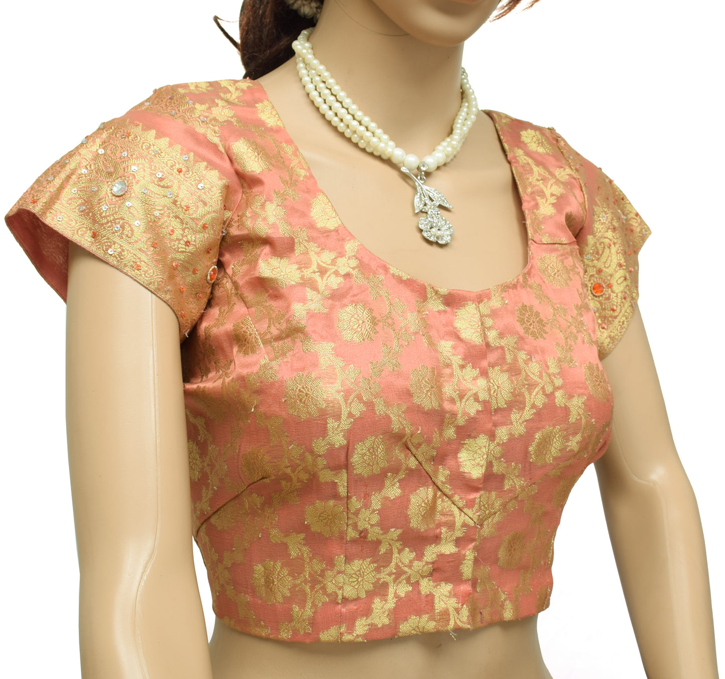 Sushila Vintage Readymade 38" Sari Blouse Tissue Silk Woven Designer Choli