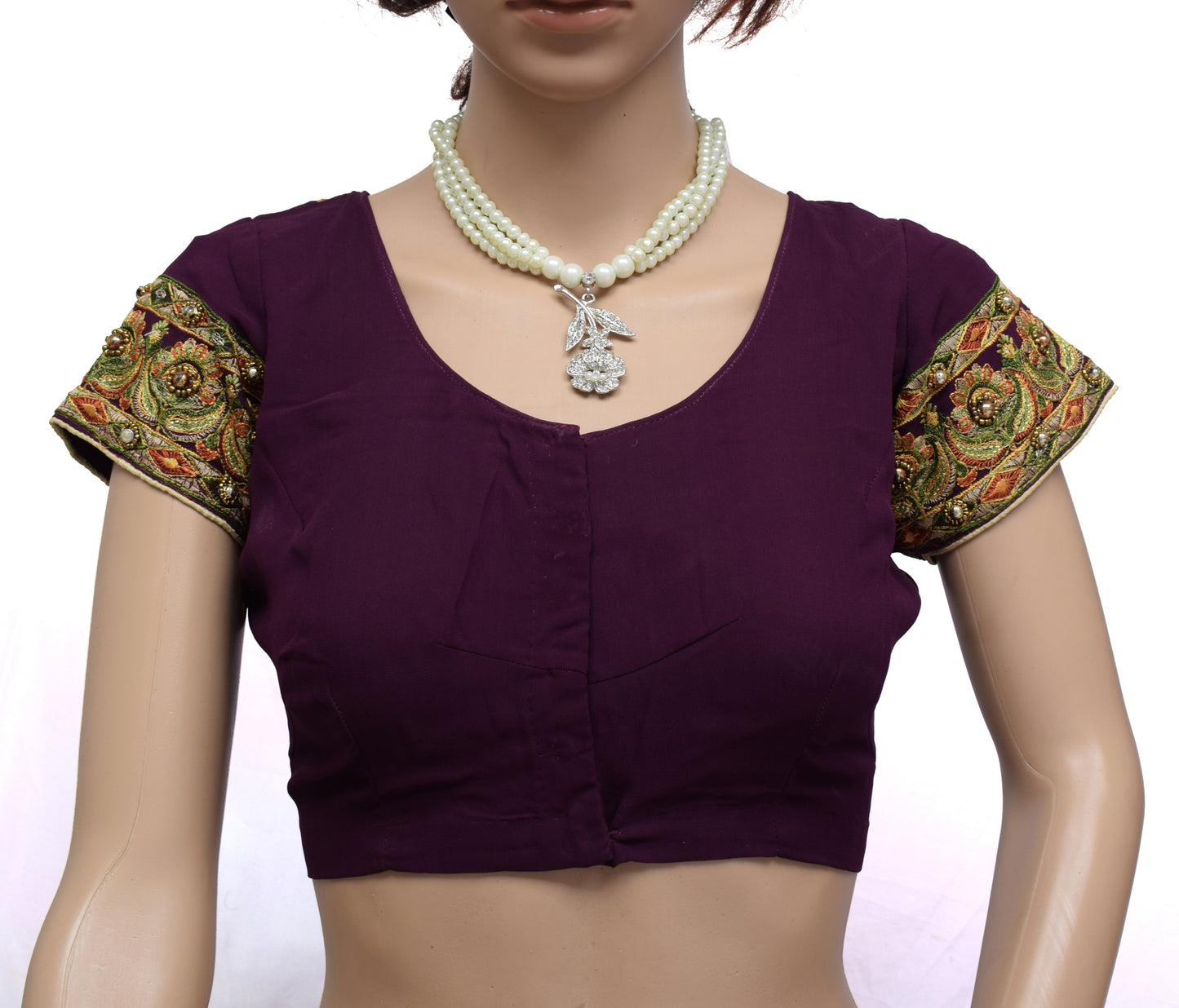 Sushila Vintage Purple Readymade 36" Sari Blouse Georgette Embroidery Choli