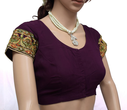 Sushila Vintage Purple Readymade 36" Sari Blouse Georgette Embroidery Choli