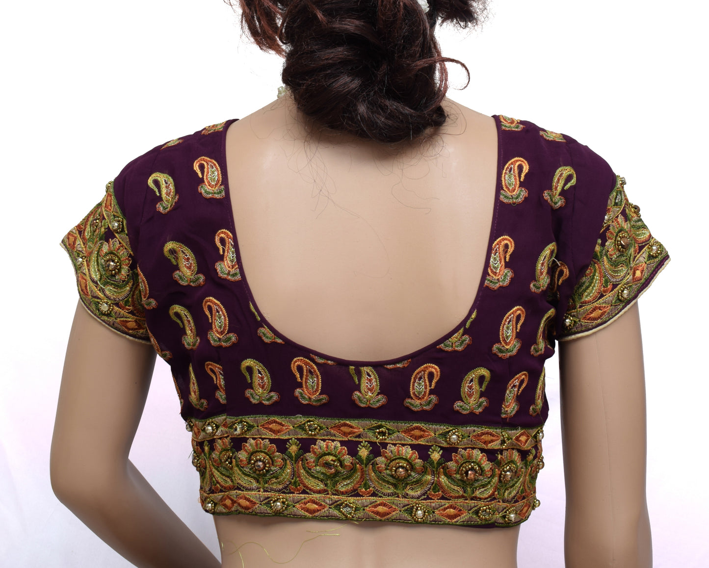 Sushila Vintage Purple Readymade 36" Sari Blouse Georgette Embroidery Choli
