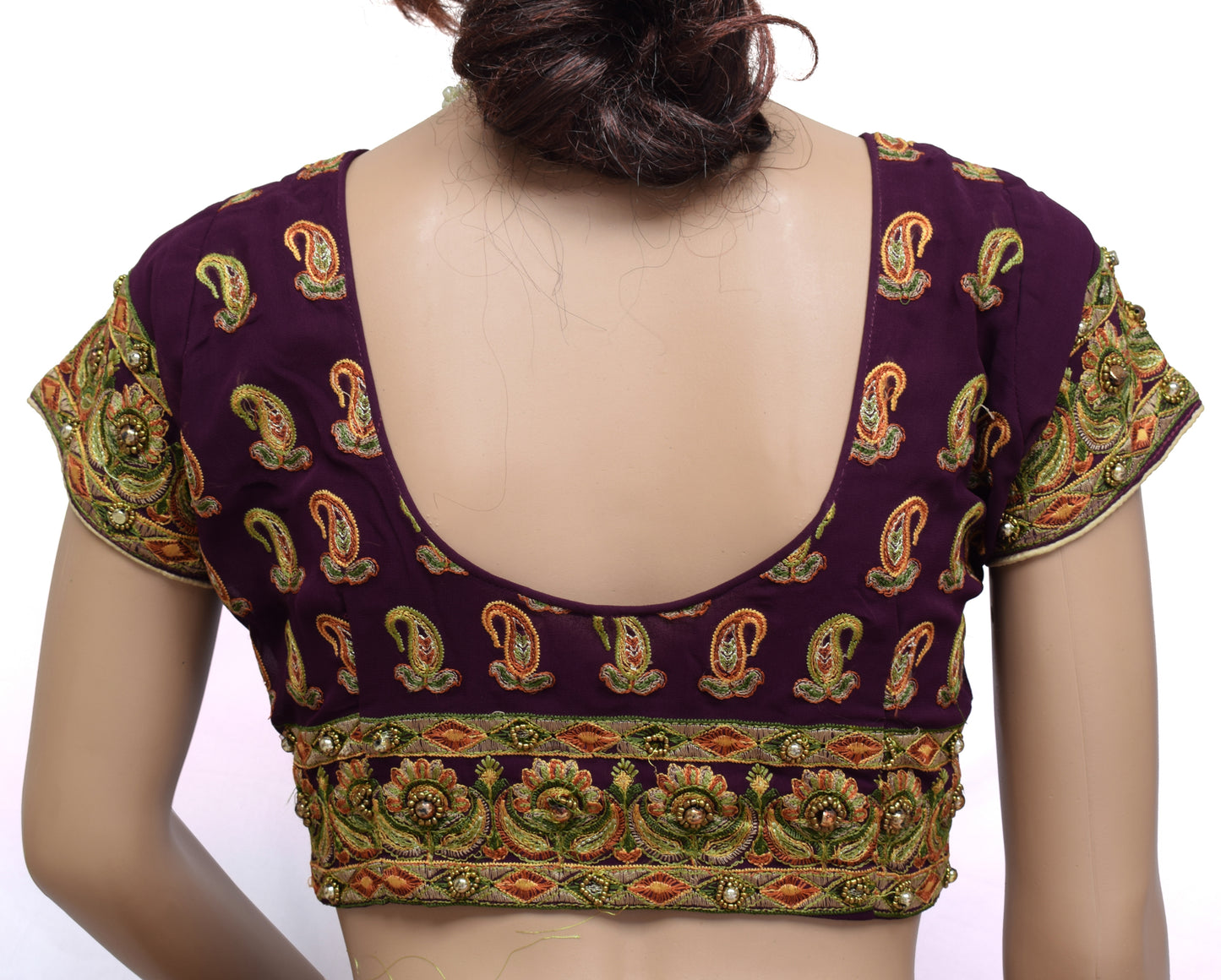 Sushila Vintage Purple Readymade 36" Sari Blouse Georgette Embroidery Choli