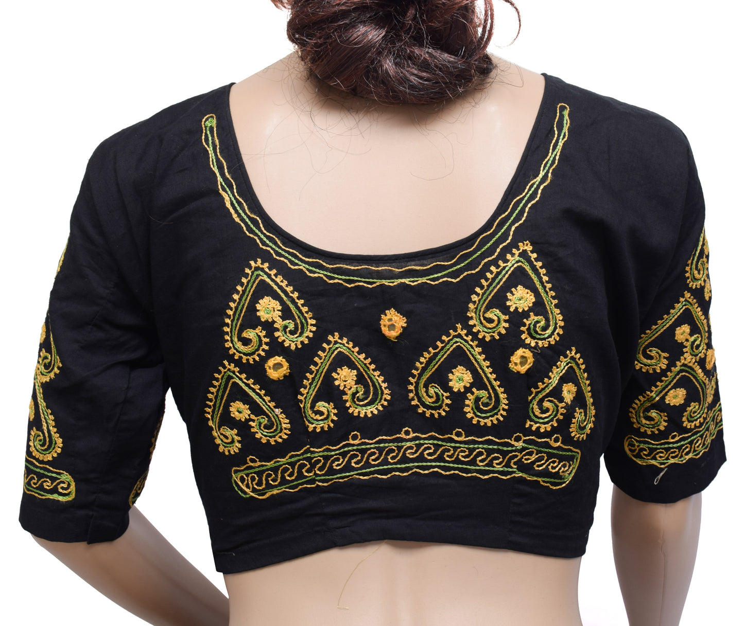 Sushila Vintage Black Readymade 34" Sari Blouse Cotton Embroidered Choli