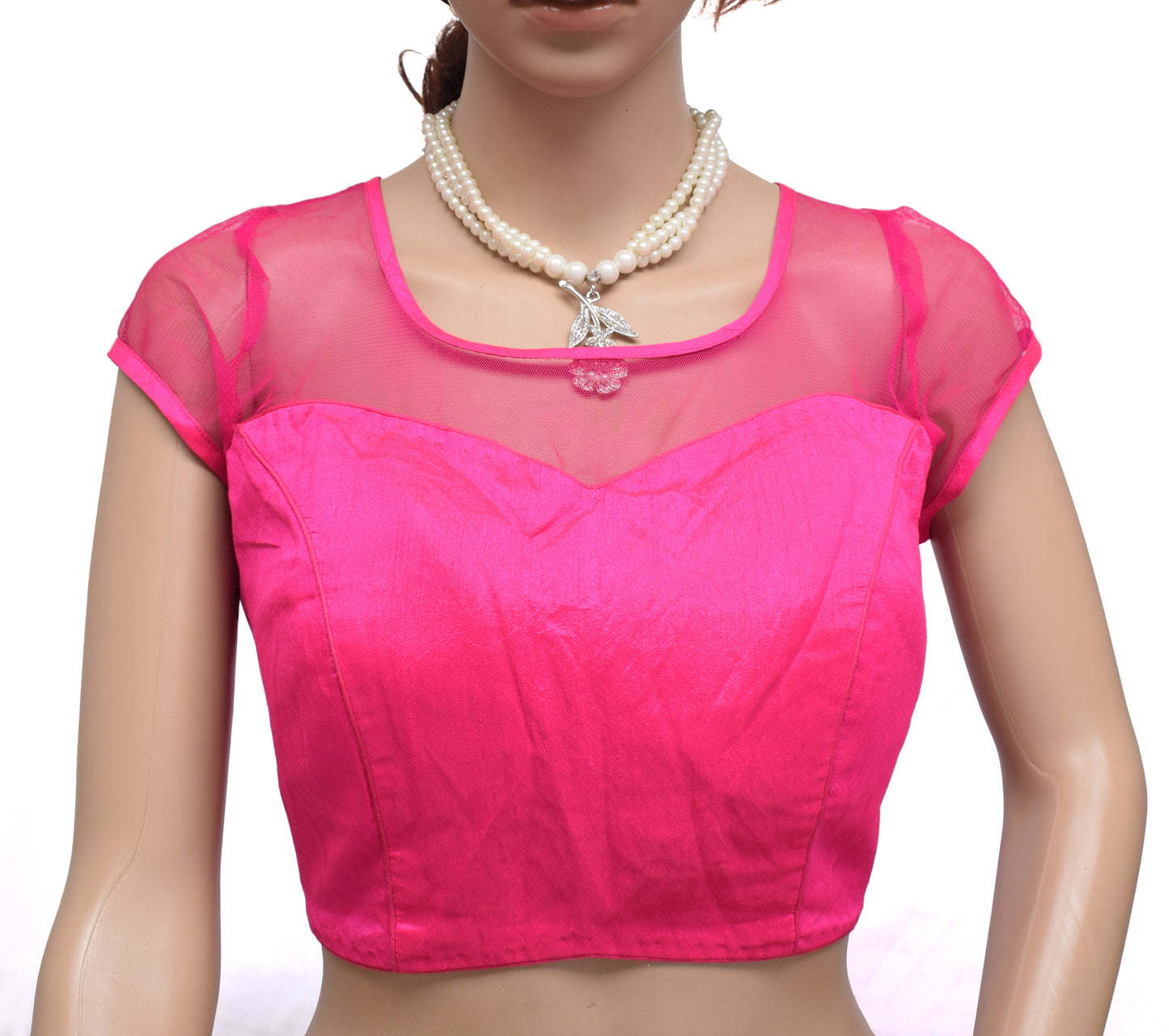 Sushila Vintage Fuchsia Readymade 38" Sari Blouse Blend Silk Designer Choli