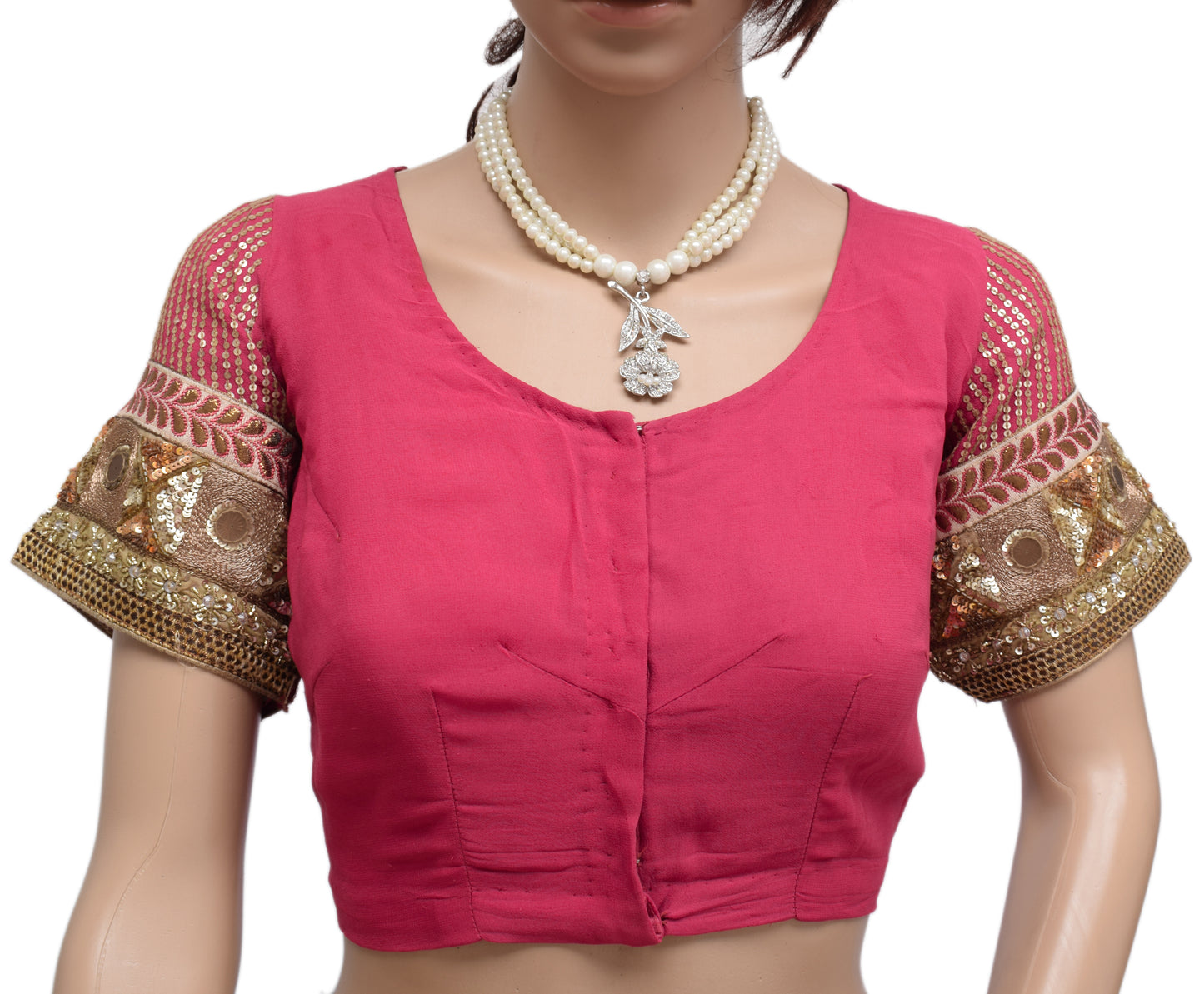 Sushila Vintage Readymade 38" Pink Sari Blouse Georgette Embroidered Choli