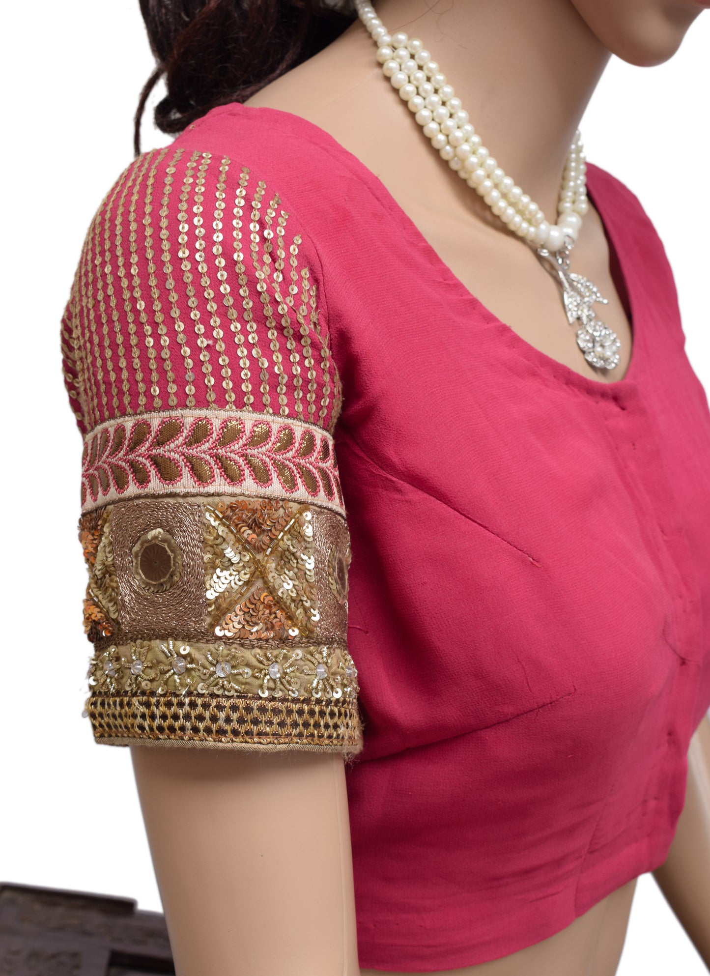 Sushila Vintage Readymade 38" Pink Sari Blouse Georgette Embroidered Choli