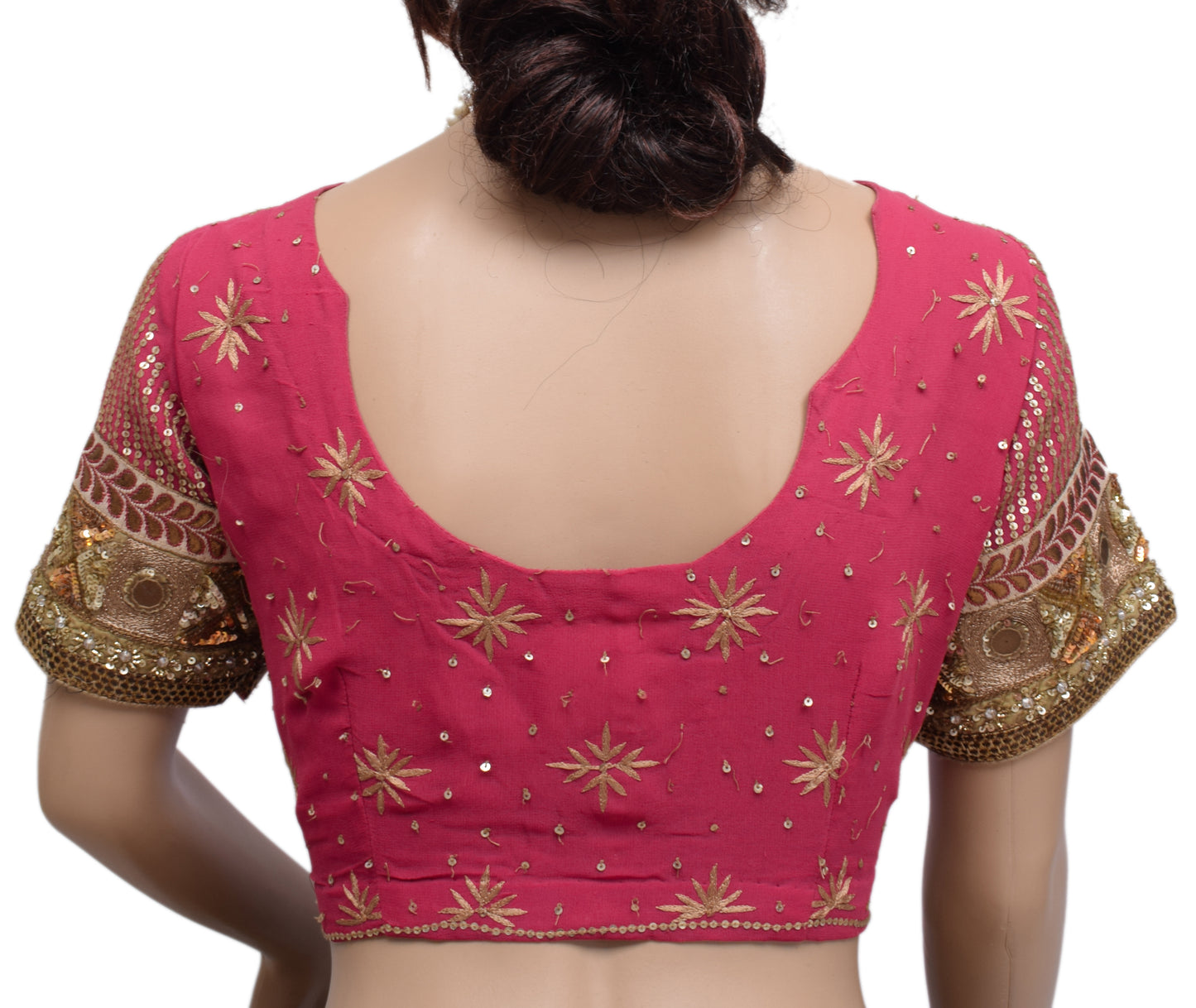 Sushila Vintage Readymade 38" Pink Sari Blouse Georgette Embroidered Choli
