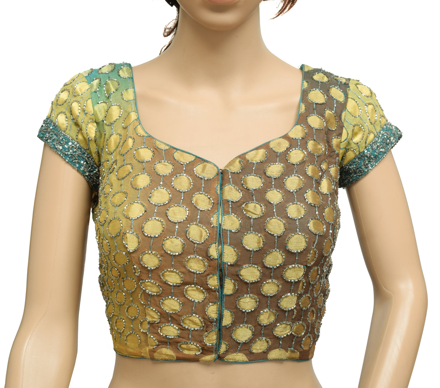 Sushila Vintage 34" Stitched Sari Blouse Georgette Silk Hand Beaded Choli