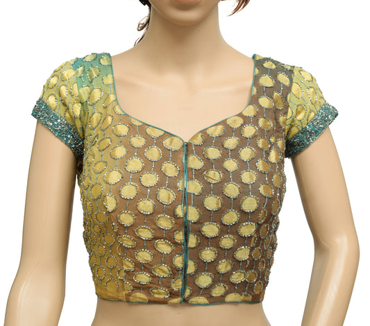 Sushila Vintage 34" Stitched Sari Blouse Georgette Silk Hand Beaded Choli