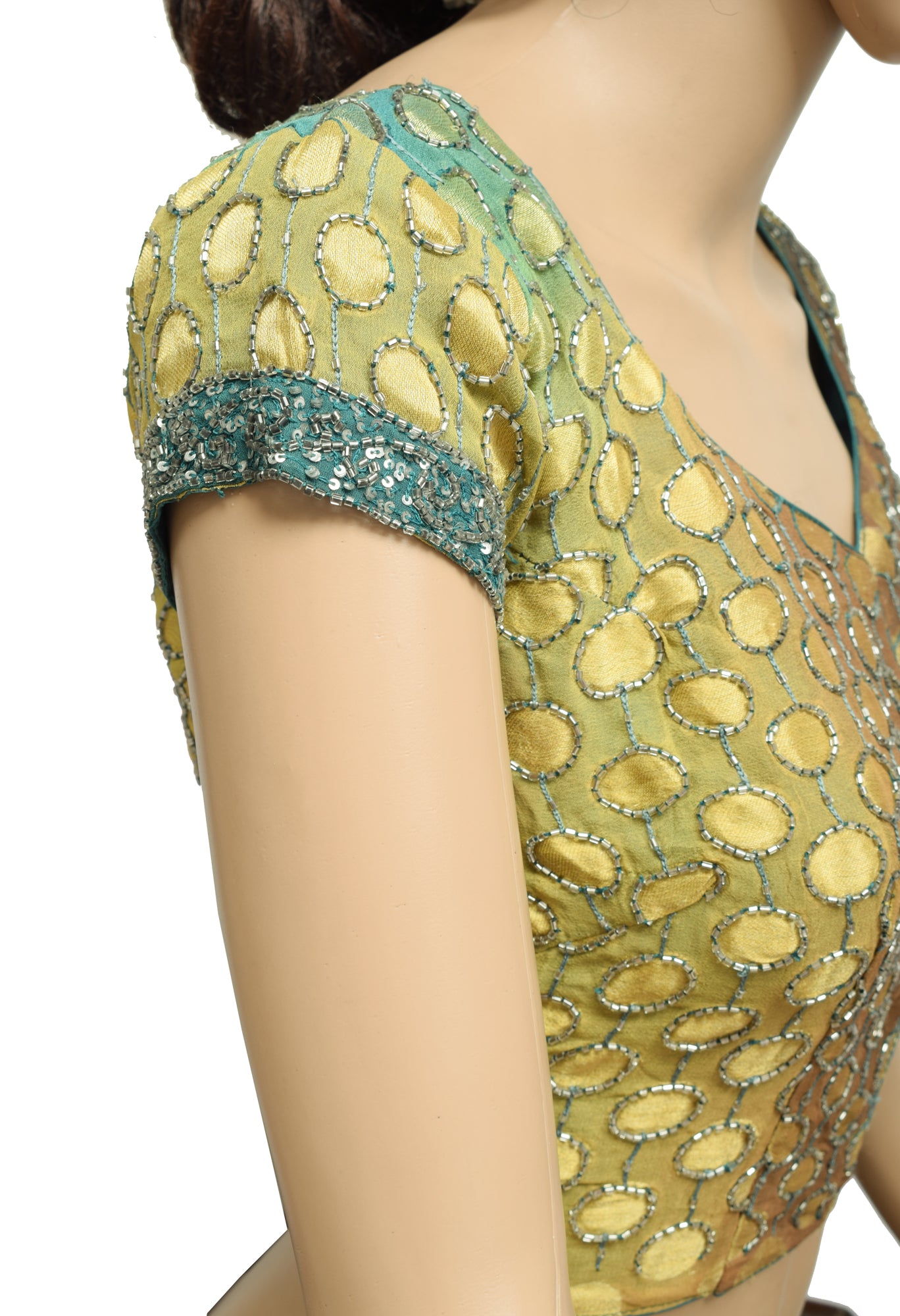 Sushila Vintage 34" Stitched Sari Blouse Georgette Silk Hand Beaded Choli