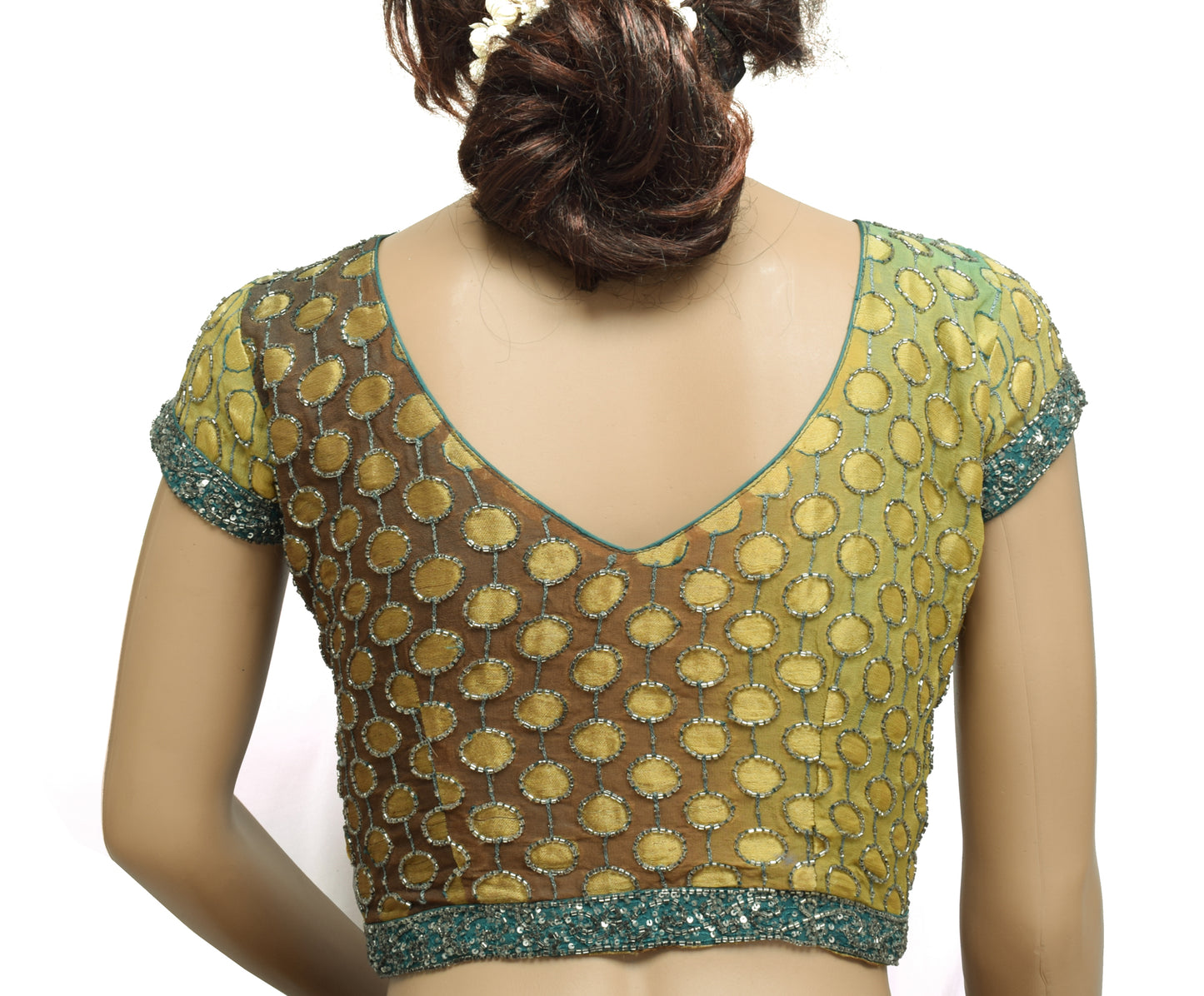 Sushila Vintage 34" Stitched Sari Blouse Georgette Silk Hand Beaded Choli