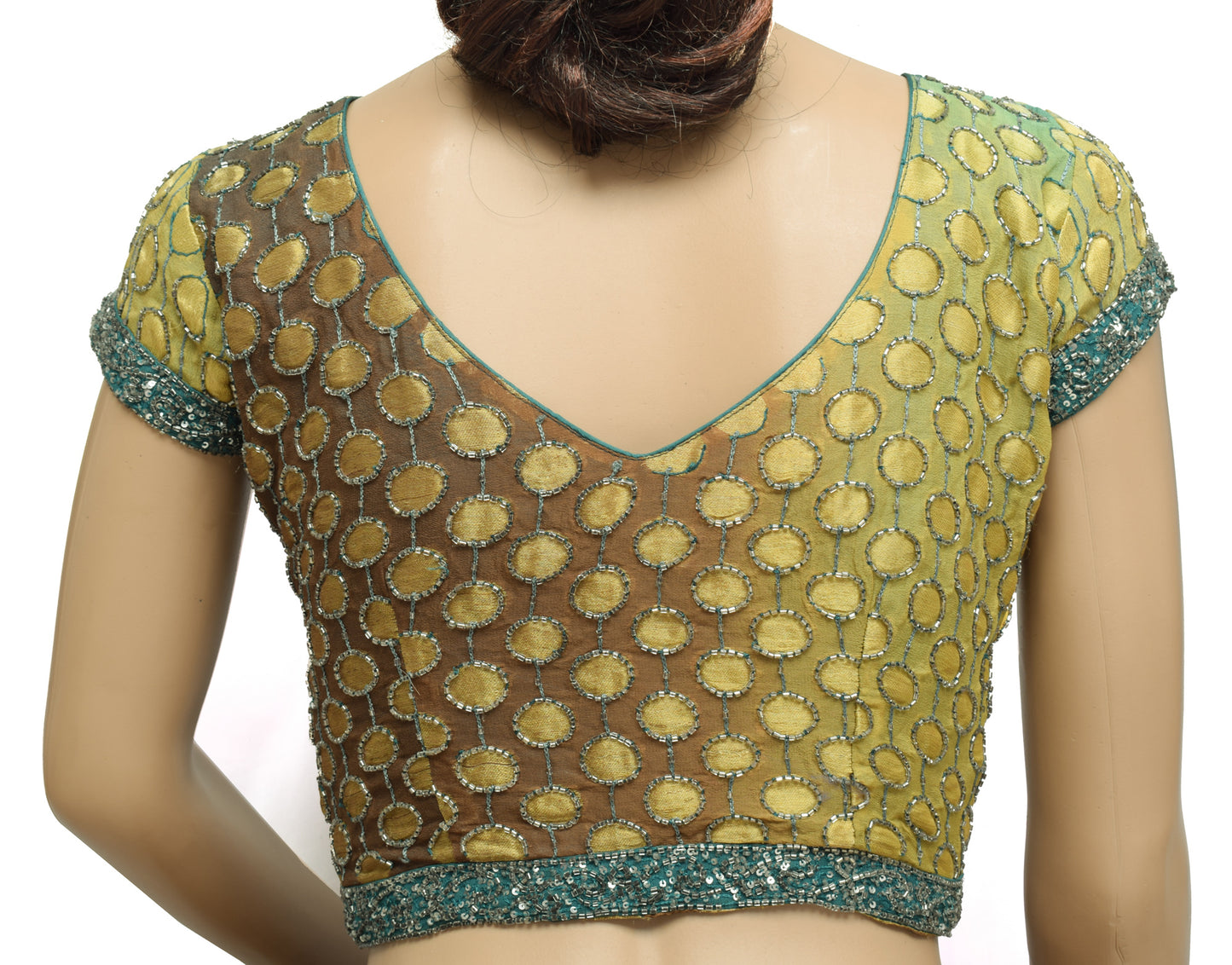 Sushila Vintage 34" Stitched Sari Blouse Georgette Silk Hand Beaded Choli