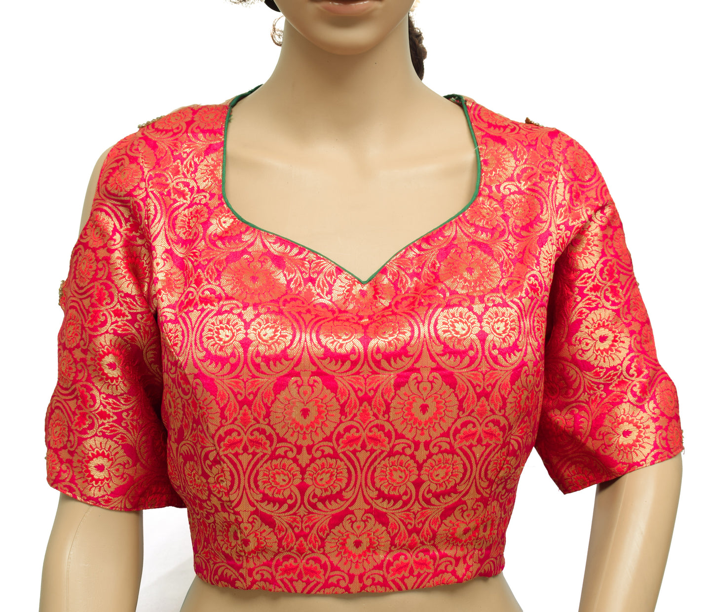 Sushila Vintage Magenta Readymade 42" Sari Blouse Silk Woven Designer Choli
