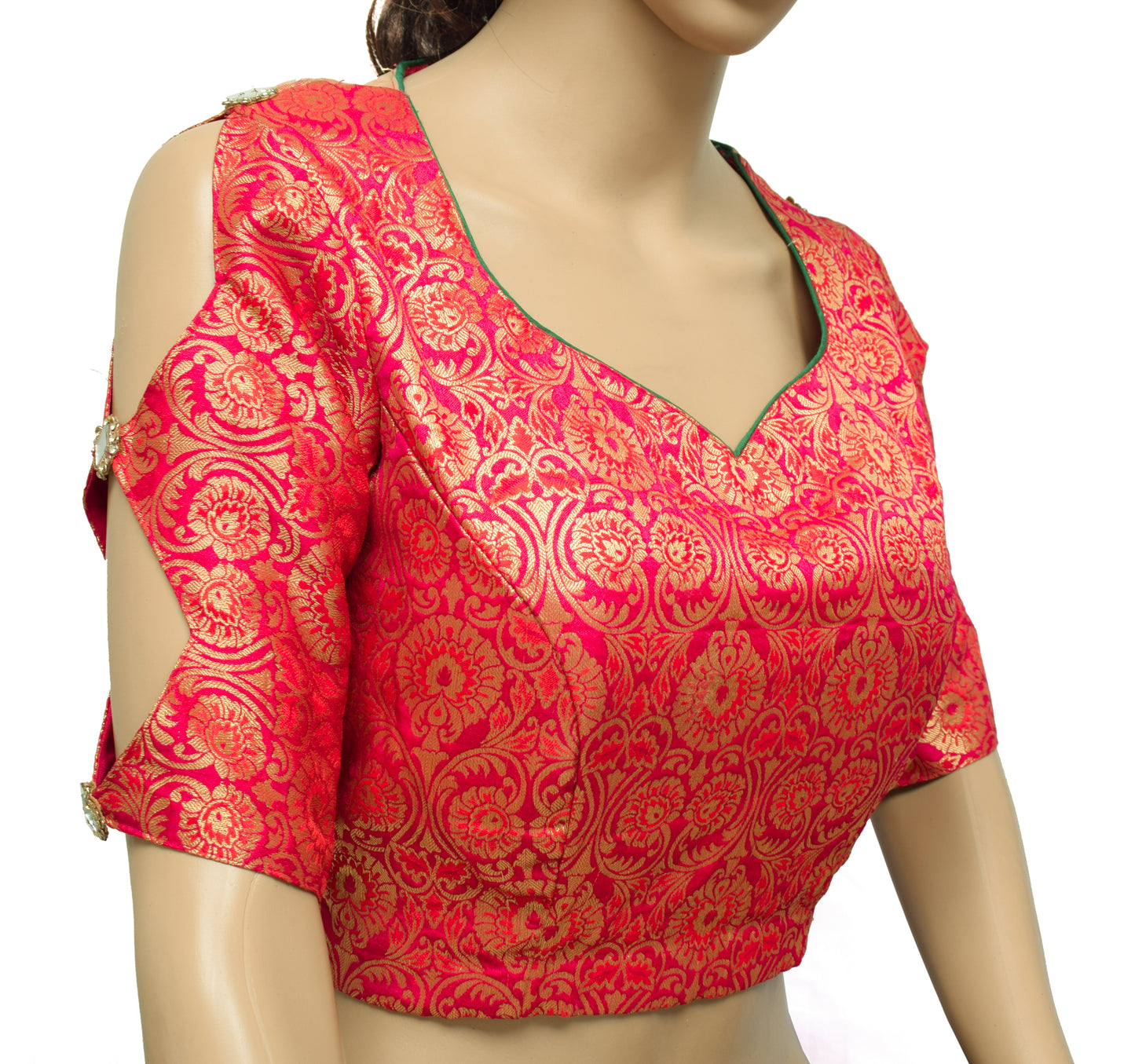 Sushila Vintage Magenta Readymade 42" Sari Blouse Silk Woven Designer Choli
