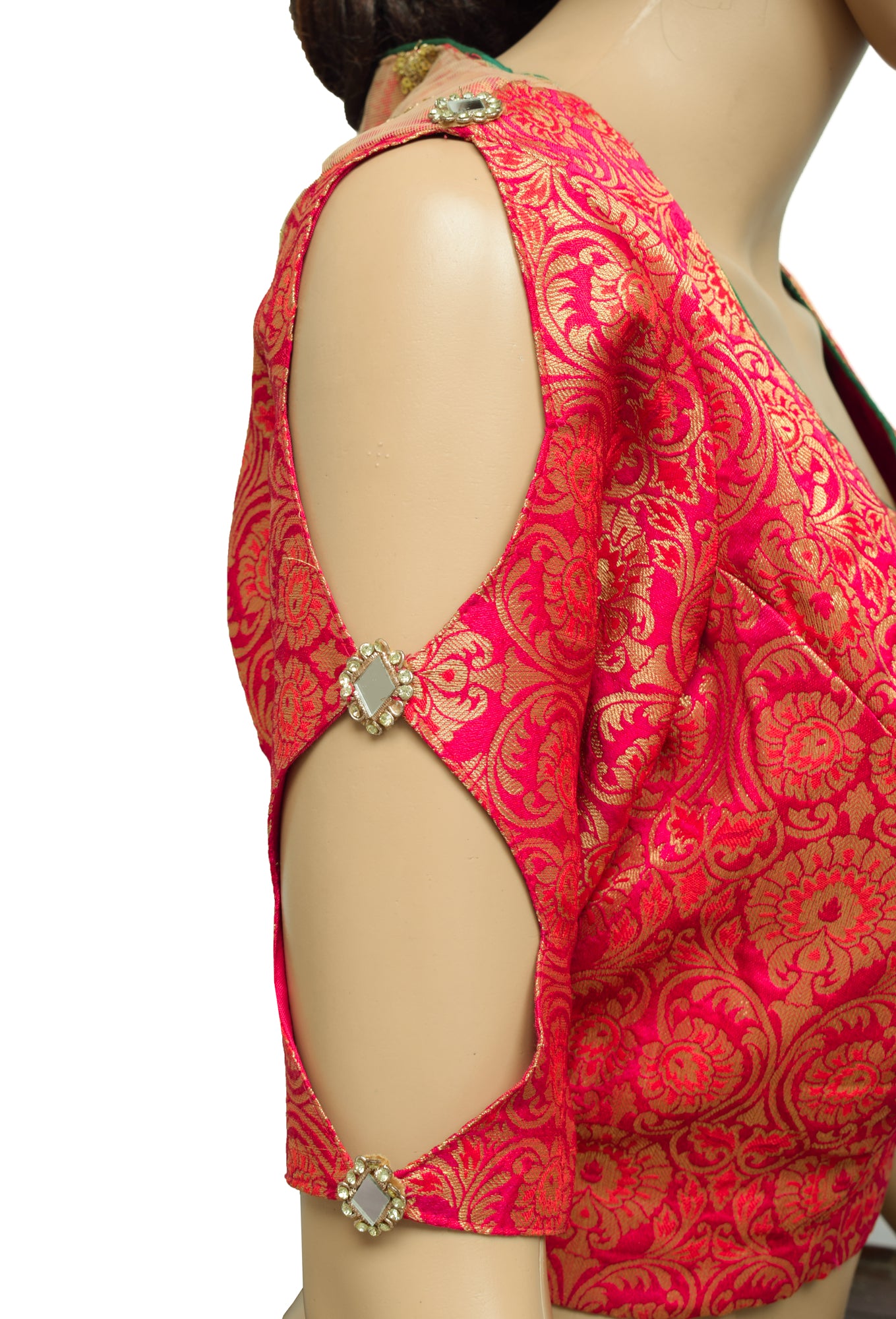 Sushila Vintage Magenta Readymade 42" Sari Blouse Silk Woven Designer Choli
