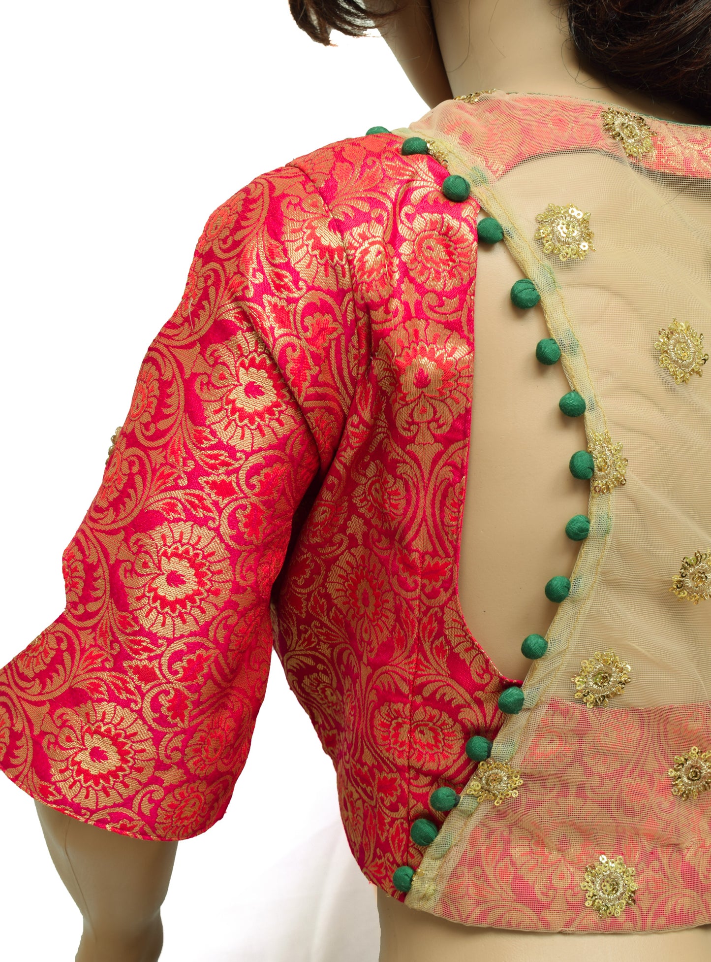 Sushila Vintage Magenta Readymade 42" Sari Blouse Silk Woven Designer Choli