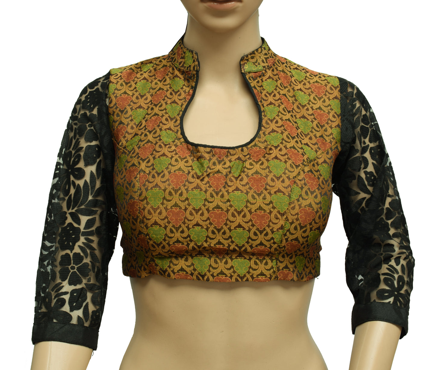 Sushila Vintage Black Readymade 32" Sari Blouse Silk Woven Designer Choli