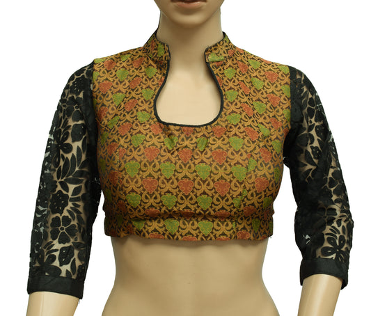 Sushila Vintage Black Readymade 32" Sari Blouse Silk Woven Designer Choli