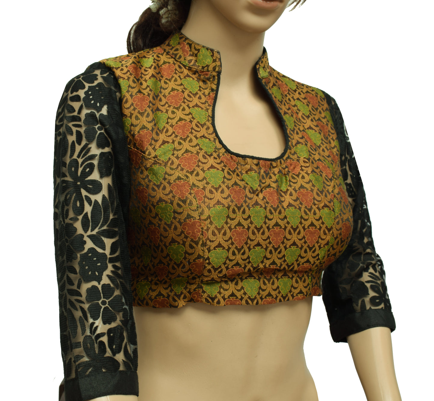 Sushila Vintage Black Readymade 32" Sari Blouse Silk Woven Designer Choli
