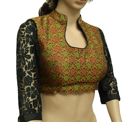 Sushila Vintage Black Readymade 32" Sari Blouse Silk Woven Designer Choli
