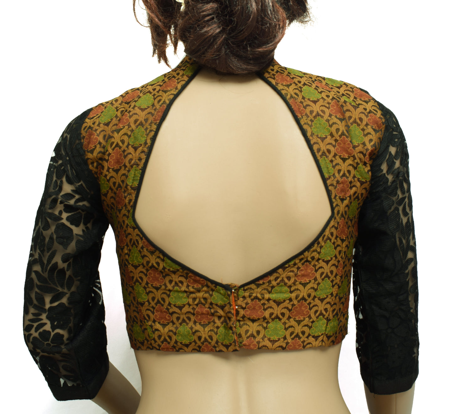 Sushila Vintage Black Readymade 32" Sari Blouse Silk Woven Designer Choli