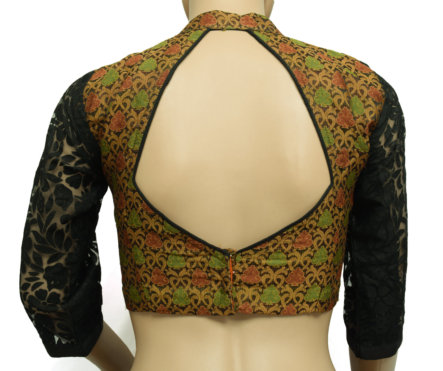 Sushila Vintage Black Readymade 32" Sari Blouse Silk Woven Designer Choli