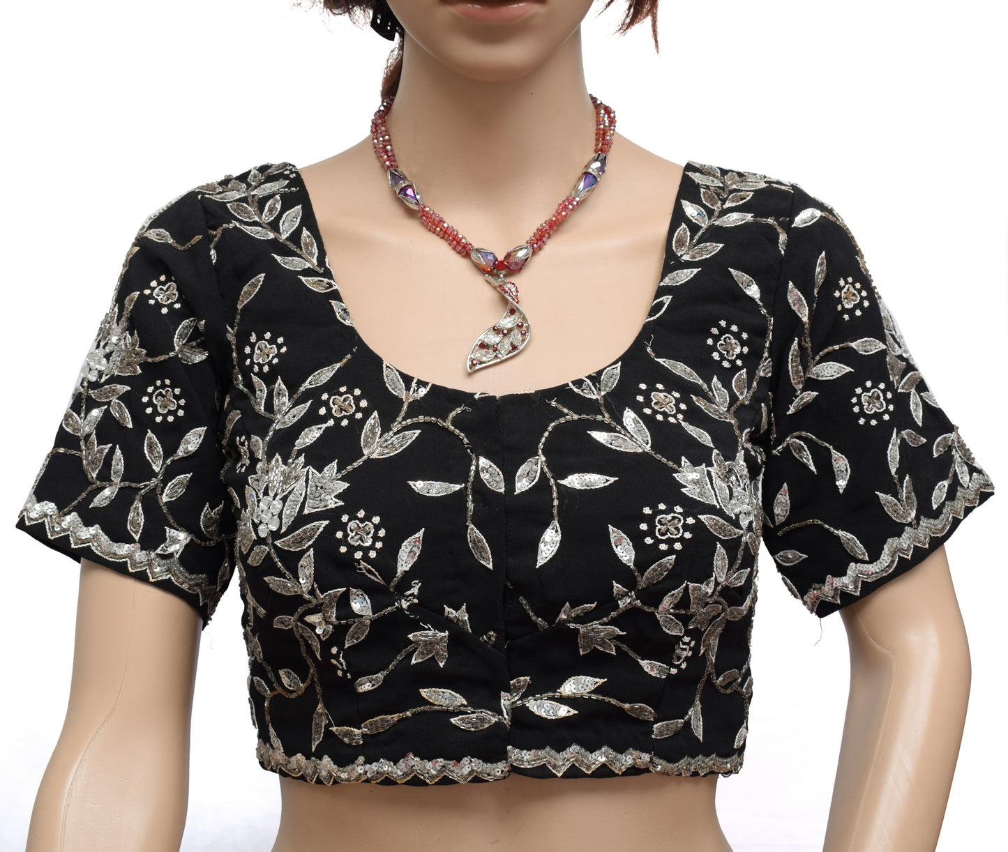 Sushila Vintage Readymade Black 32" Sari Blouse Georgette Hand Beaded Choli